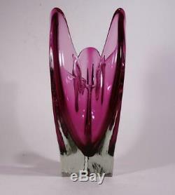 Vintage Retro Murano Art Glass Vase Large Cased Cranberry Pink