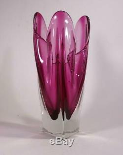 Vintage Retro Murano Art Glass Vase Large Cased Cranberry Pink