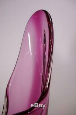 Vintage Retro Murano Art Glass Vase Large Cased Cranberry Pink