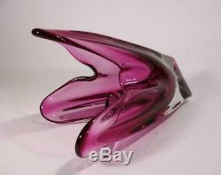 Vintage Retro Murano Art Glass Vase Large Cased Cranberry Pink