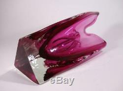 Vintage Retro Murano Art Glass Vase Large Cased Cranberry Pink