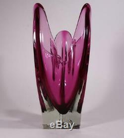 Vintage Retro Murano Art Glass Vase Large Cased Cranberry Pink