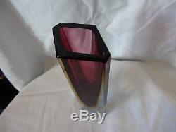 Vintage Retro Murano Sommerso Faceted Tall red & Yellow Vase