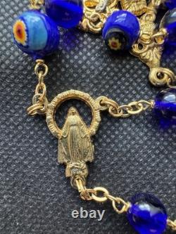 Vintage Rossetti Murano Glass Beads Rosary Italy Blue, Red, Orange, Gold 56.20g