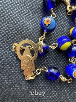 Vintage Rossetti Murano Glass Beads Rosary Italy Blue, Red, Orange, Gold 56.20g