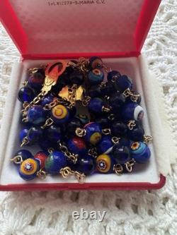 Vintage Rossetti Murano Glass Beads Rosary Italy Blue, Red, Orange, Gold 56.20g