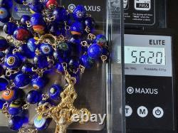 Vintage Rossetti Murano Glass Beads Rosary Italy Blue, Red, Orange, Gold 56.20g