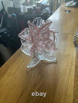 Vintage SALVIATI Venezia Murano Art Glass Candle Holder Candlestick Pink flower