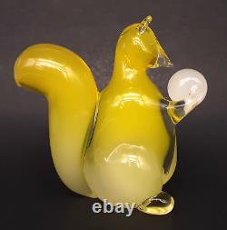 Vintage SEGUSO Murano Art Glass Cased Opaline Yellow SQUIRREL with NUT 6 Figurine