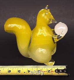 Vintage SEGUSO Murano Art Glass Cased Opaline Yellow SQUIRREL with NUT 6 Figurine