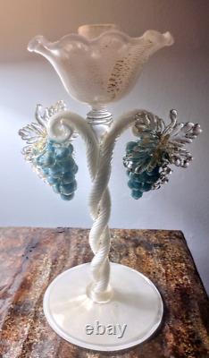 Vintage STUNNING MCM Murano Camer Art Glass Candle Holder Alfredo Barbini RARE