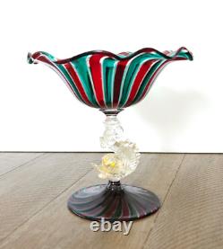 Vintage Salviati Venetian Murano Glass Dolphin Stem, Compote, Art Glass