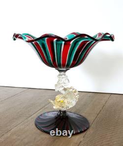 Vintage Salviati Venetian Murano Glass Dolphin Stem, Compote, Art Glass