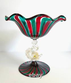 Vintage Salviati Venetian Murano Glass Dolphin Stem, Compote, Art Glass