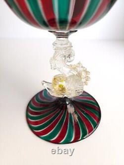 Vintage Salviati Venetian Murano Glass Dolphin Stem, Compote, Art Glass