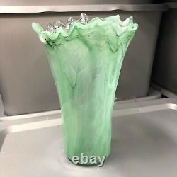 Vintage Sea Green Tall Large Lavorazione Murano Italy Hand Blown Glass Vase