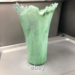 Vintage Sea Green Tall Large Lavorazione Murano Italy Hand Blown Glass Vase