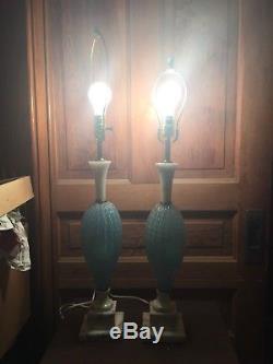 Vintage Seguso Aqua Blue Murano Glass and Italian Marble Table Lamps a Pair
