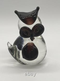 Vintage Seguso Murano Glass Owl Figurine Italy, Black & Purple Accents