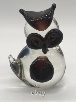 Vintage Seguso Murano Glass Owl Figurine Italy, Black & Purple Accents
