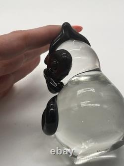 Vintage Seguso Murano Glass Owl Figurine Italy, Black & Purple Accents