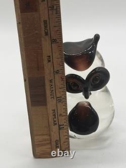Vintage Seguso Murano Glass Owl Figurine Italy, Black & Purple Accents