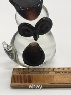 Vintage Seguso Murano Glass Owl Figurine Italy, Black & Purple Accents