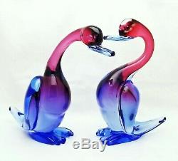 Vintage Seguso Murano Italian Amethyst & Blue Sommerso Glass Duck Figurines