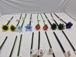Vintage Set of 18-Murano Style Glass Long Stem Flowers Bouquet 12 Hand Blown