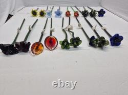 Vintage Set of 18-Murano Style Glass Long Stem Flowers Bouquet 12 Hand Blown