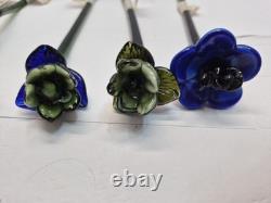 Vintage Set of 18-Murano Style Glass Long Stem Flowers Bouquet 12 Hand Blown