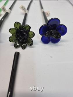 Vintage Set of 18-Murano Style Glass Long Stem Flowers Bouquet 12 Hand Blown