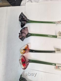 Vintage Set of 18-Murano Style Glass Long Stem Flowers Bouquet 12 Hand Blown