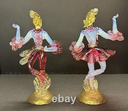 Vintage Set of Murano Venetian Glass Lady Dancers 10 Figurines Pink Blue Gold