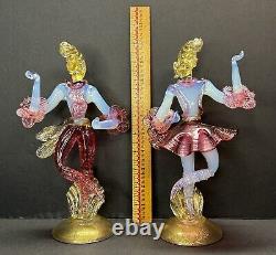 Vintage Set of Murano Venetian Glass Lady Dancers 10 Figurines Pink Blue Gold