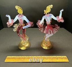 Vintage Set of Murano Venetian Glass Lady Dancers 10 Figurines Pink Blue Gold