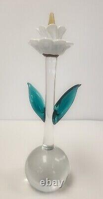 Vintage Signed And Labeled Barbini Murano Flower Paper Weight Glass Sculpture