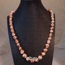 Vintage Signed Hobe Venetian Murano Foiled Pink Art Glass Bead Necklace
