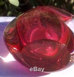 Vintage Signed Italian Murano Sommerso Art Glass Teardrop Cranberry Pink Vase