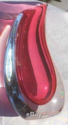 Vintage Signed Italian Murano Sommerso Art Glass Teardrop Cranberry Pink Vase