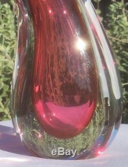 Vintage Signed Italian Murano Sommerso Art Glass Teardrop Cranberry Pink Vase