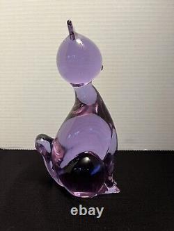 Vintage Signed murano glass cat in lilic
