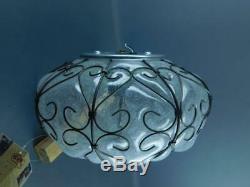 Vintage Siru Venetian Blown Caged Art Glass Murano Ceiling Light Fixture #2