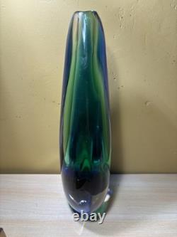 Vintage Sommerso Art Glass Vase Blue Green Heavy Signed Studio GlassMurano Style