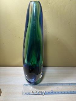 Vintage Sommerso Art Glass Vase Blue Green Heavy Signed Studio GlassMurano Style