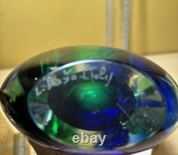 Vintage Sommerso Art Glass Vase Blue Green Heavy Signed Studio GlassMurano Style