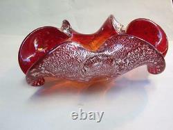 Vintage Sommerso Murano Red Art Glass Bowl Silver Foil Italy Mid -Century 1950's