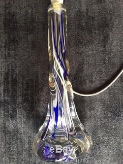 Vintage Strathearn Twisted Glass Lamp Base Clear Blue and White Murano Style