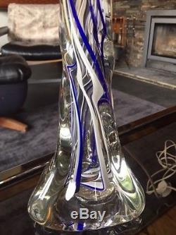 Vintage Strathearn Twisted Glass Lamp Base Clear Blue and White Murano Style