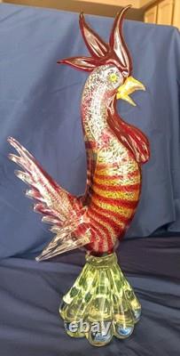 Vintage Stunning Hand Blown Murano Glass Rooster 13 Italy GOLDS And Reds